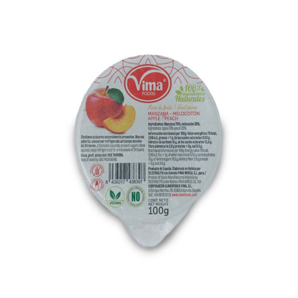 COMPOTA DE  MANZANA Y MELOCOTON, 100GR VIMA